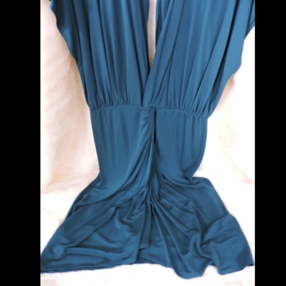NWT $395 HAUTE HIPPIE COASTAL TEAL TWIST FRONT JERSEY SLINKY DRAPED DRESS L - Picture 4 of 6